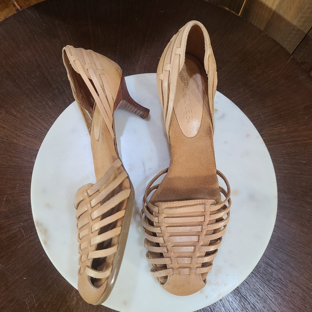 Vintage Woven Strappy Mid-Heel Pumps in Tan by Aerosoles